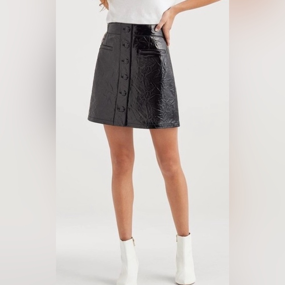 NWT 7 For All Mankind Leather Mini Button Down Skirt Front Pockets Size XL